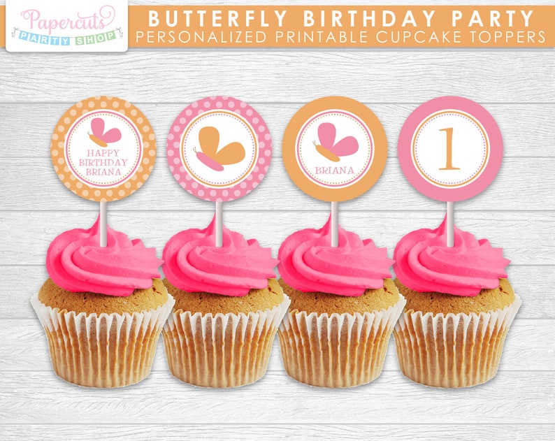 Butterfly Theme LARGE Happy Birthday Party Package Pink & Orange Personalized Printable DIY Digital File image 4