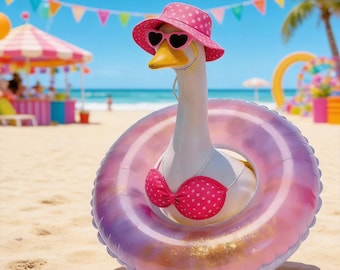23" Bikini Goose Outfit with Swim Ring – Summer Porch Goose Costume Decoration