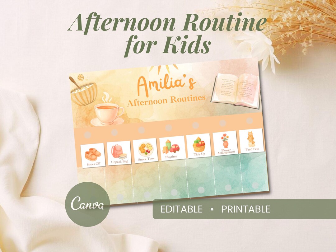 Afternoon Routine Cards for Kids | Watercolor Visuals, Editable ...