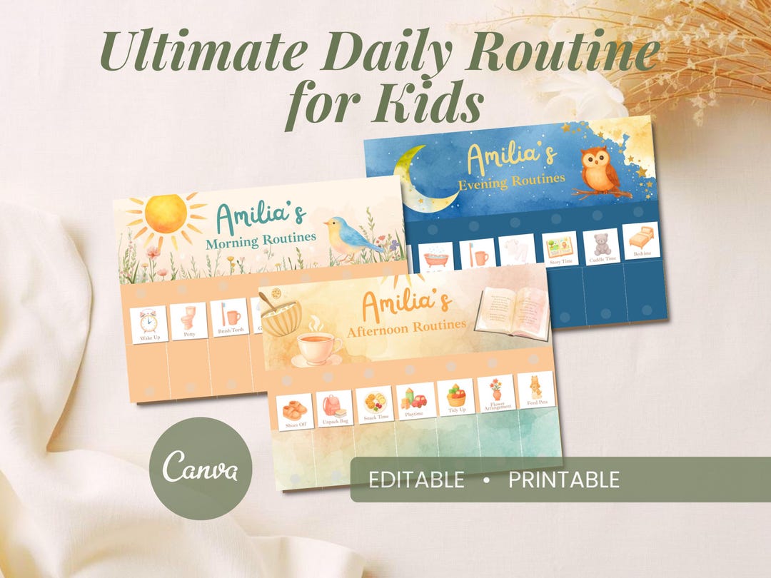 Kids Daily Routine Visual Schedule | Watercolor Visuals, Morning ...