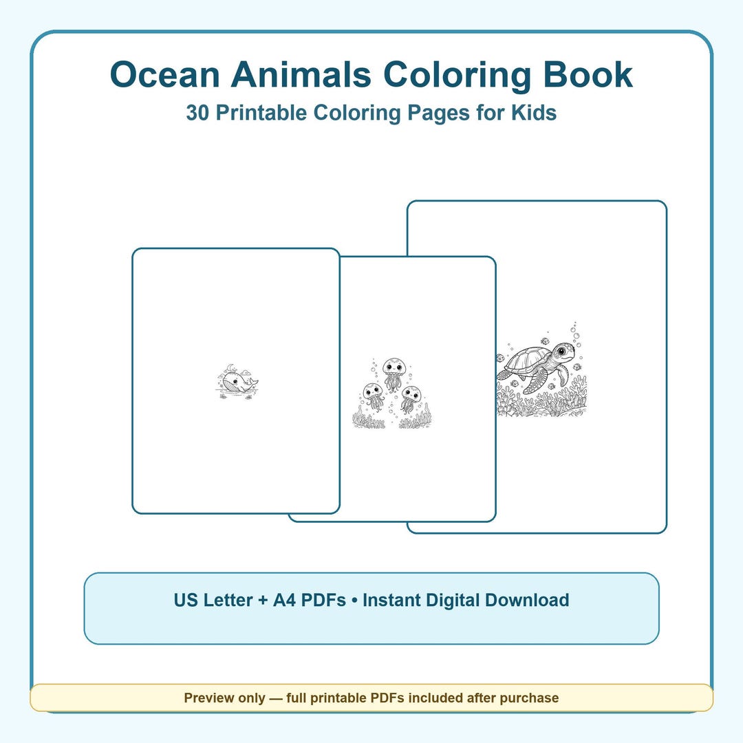 Ocean Animals Coloring Book Printable PDF for Kids, 30 Sea Life Pages ...