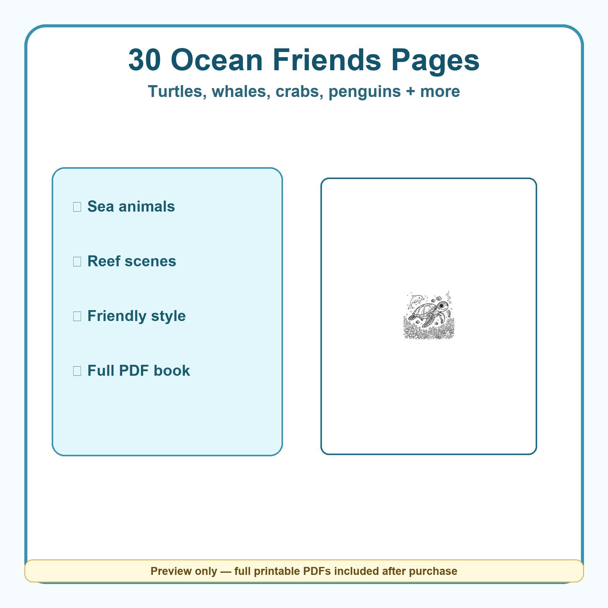 Ocean Animals Coloring Book Printable PDF for Kids, 30 Sea Life Pages ...