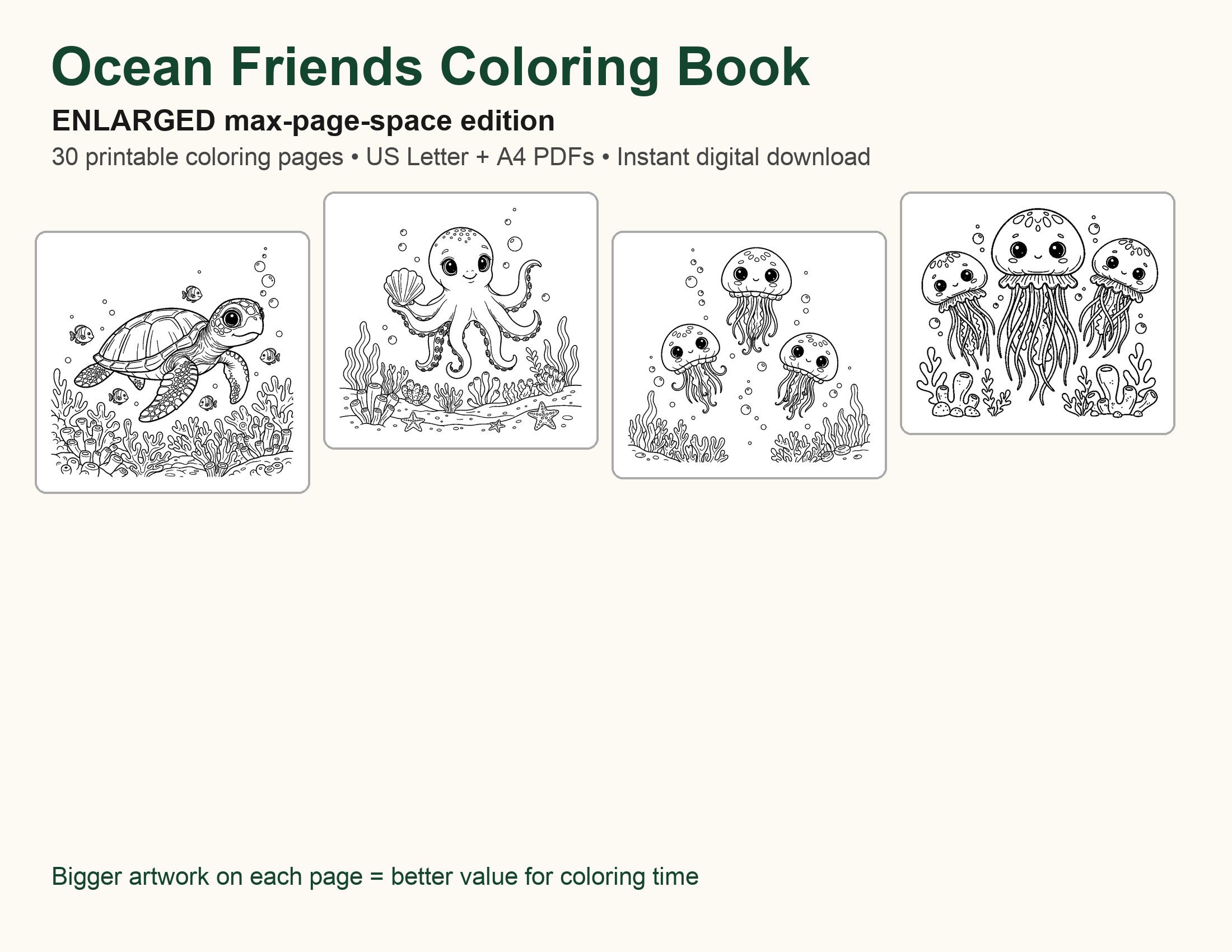 Ocean Animals Coloring Book Printable PDF for Kids, 30 Sea Life Pages ...