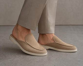 Mocasines de ante para hombre – Zapatos beige sin talón