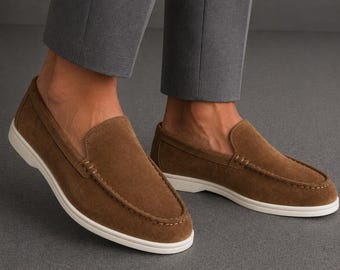 Men’s Camel Suede Slip-On Loafers