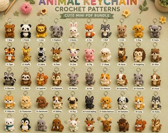 50 Amigurumi Keychain Crochet Pattern Bundle PDF | Cute Mini Animals, Dolls & Food Amigurumi DIY Gift Crochet Patterns