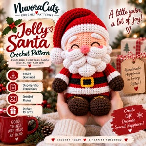 Virkmönster för amigurumi till jultomten, juldocka (digital nedladdning)