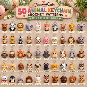 50 Amigurumi Keychain Crochet Pattern Bundle PDF | Cute Mini Animals, Dolls & Food Amigurumi DIY Gift Crochet Patterns