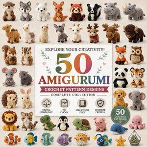 50 amigurumi haakpatronen voor dieren | Beginnersvriendelijke pluche knuffels (PDF, digitale download)