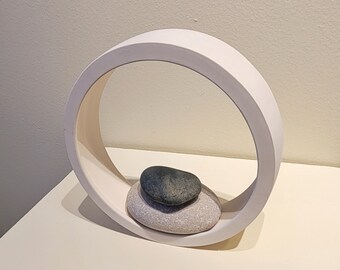Two Stones -- Porcelain Wall Ring with 2 River Rocks