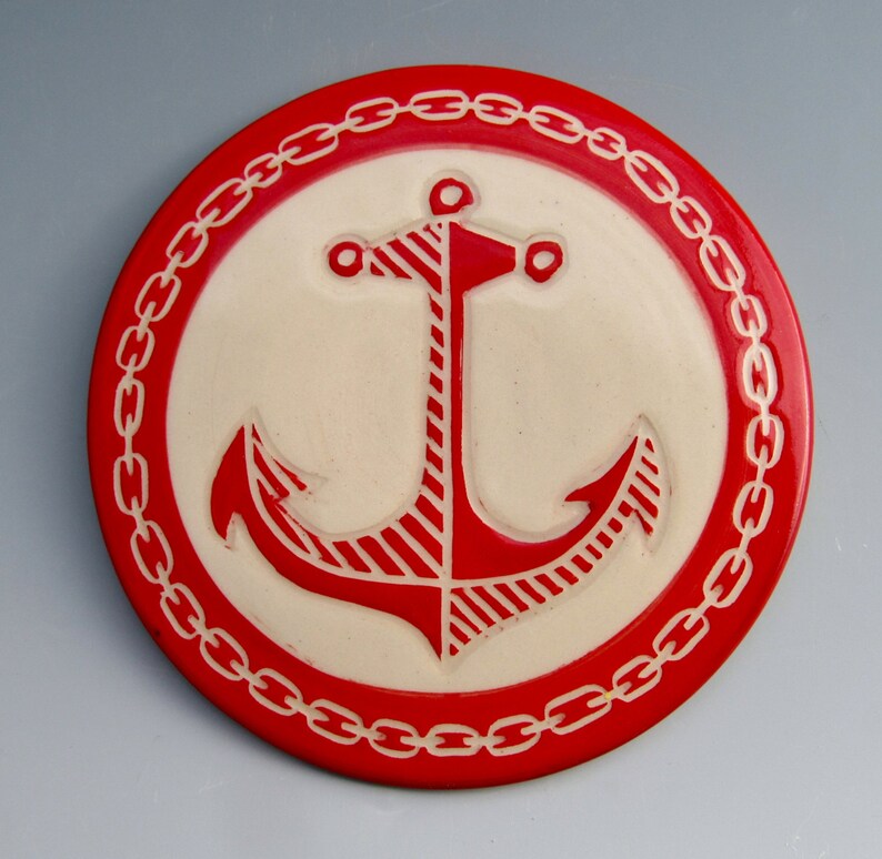Ceramic Trivet Handpainted and Carved Nautical Design Etsy
