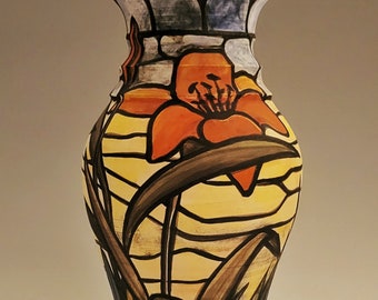 Roycroft Floral "Stained Glass Lillies" Vase, Porcelain Vase, Roycroft Collection, Fine Art Pottery