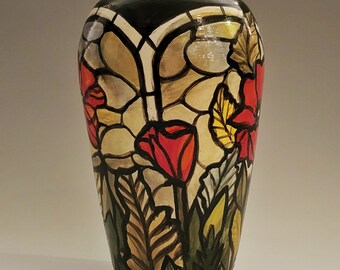 Roycroft Floral "Stained Glass Poppies" Vase, Porcelain Vase, Roycroft Collection, Fine Art Pottery