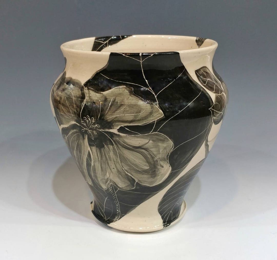 Botanical Black and White Ceramic Vase With Trees and Large Branches ...