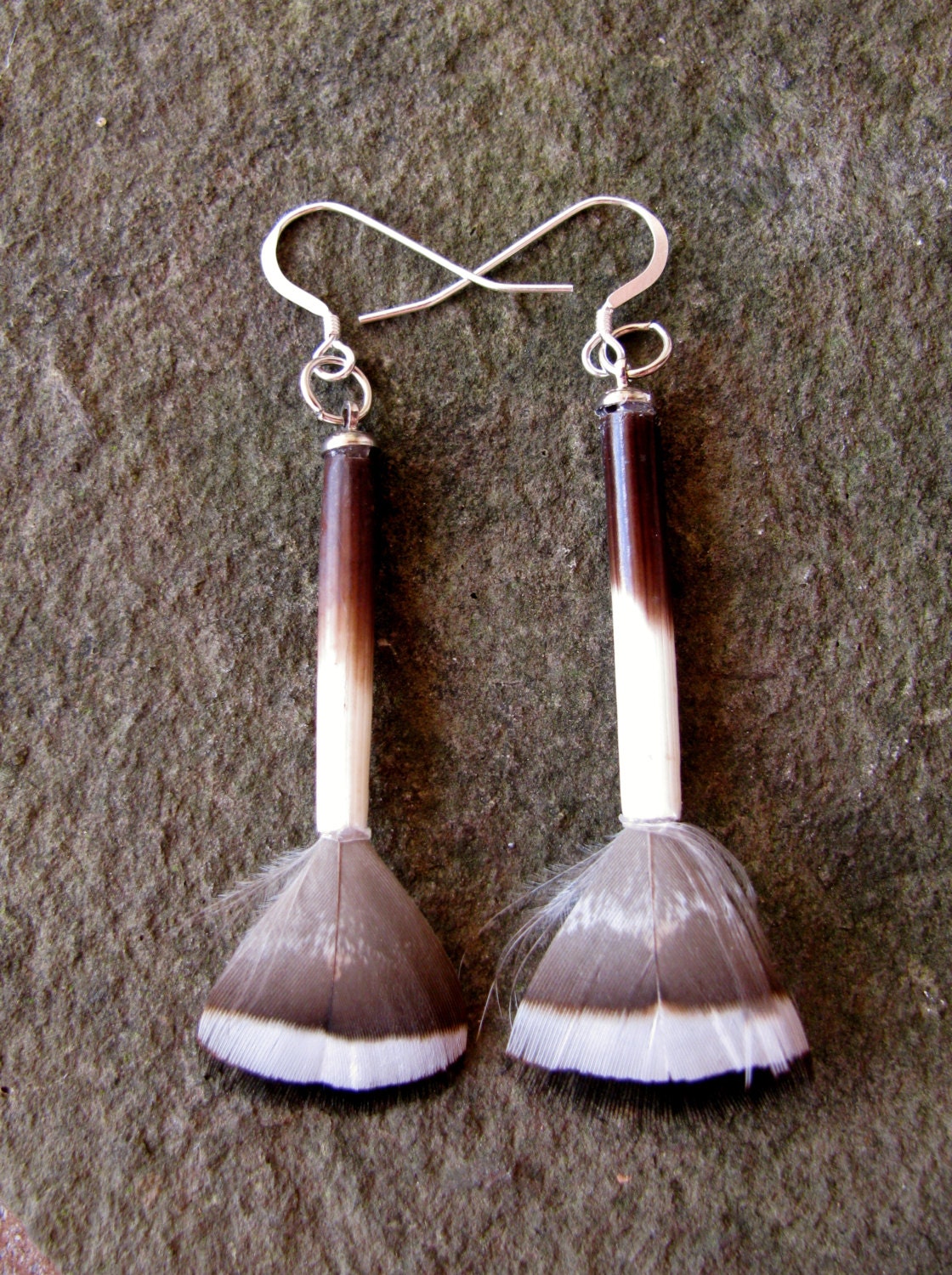 African Porcupine Quill Earrings Dark Brown and White with Etsy