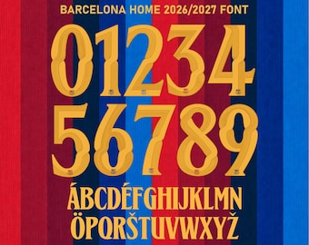 Barcelona 2026/2027 Trikot-Schriftart, Fußball-Schriftartensatz (Vektor, ttf, svg, ai, pdf, png) – Digitaler Download