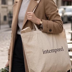 Oversize Organic Tote Bag Minimalist, Flipped Text Large Canvas Shopper, Quiet Luxury Aesthetic Bag, French Premium Shoulder Bag, Intellect