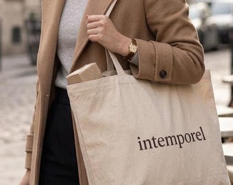 Stor ekologisk tote-väska minimalistisk, vänd text stor canvas shopper, tyst lyxig estetisk väska, fransk premium axelväska, Intellect