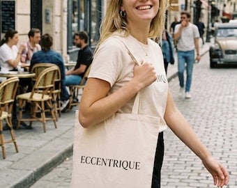 "ECCENTRIQUE" Canvas-tygväska | Fransk estetisk shoppingväska | Minimalistisk Paris Chic-väska | Trendig bokväska | Miljövänlig bomullspresent till henne