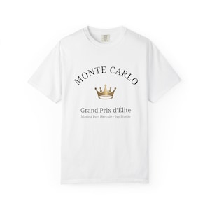 Monte Carlo Grand Prix Shirt, Ivy Studio Royal Heritage Tee, Monaco Yacht Club Aesthetic Top, Comfort Colors 1717 Ivory, Gold Crown Graphic, image 3