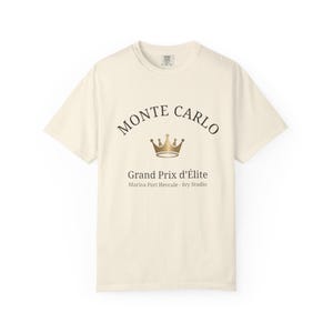 Monte Carlo Grand Prix Shirt, Ivy Studio Royal Heritage Tee, Monaco Yacht Club Aesthetic Top, Comfort Colors 1717 Ivory, Gold Crown Graphic, image 4