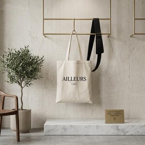 Ailleurs Paris Tragetasche, minimalistisch, französisch-ästhetisch, Canvas-Tasche, schlichte Luxus-Einkaufstasche aus Baumwolle, Schultertasche im Pariser Stil, schickes Graphi