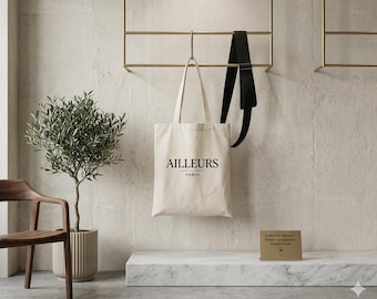 Ailleurs Paris tygväska minimalistisk, fransk estetisk tygväska, tyst lyxig bomulls shoppingväska, parisisk axelväska, elegant grafisk