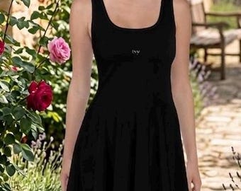 Kort svart klänning, sommarklänning i bomull, minimalistisk damklänning, elegant vardagsklänning, liten svart, present till henne