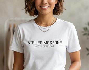 Atelier Moderne T-shirt, Tyst Lyxig Paris-skjorta, Minimalistisk Fransk Couture-t-shirt, Estetisk Typografi-t-shirt, Bella Canvas 3001 Bomullst-shirt