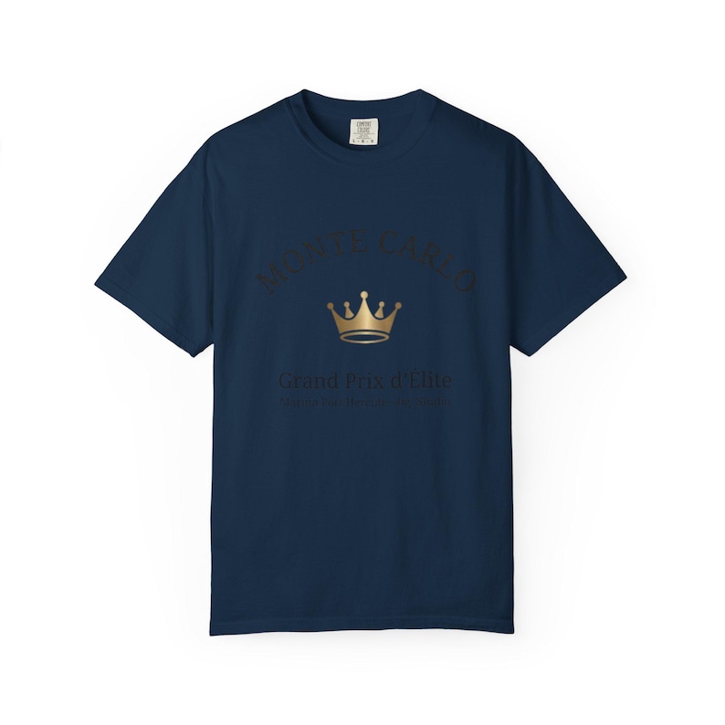 Monte Carlo Grand Prix Shirt, Ivy Studio Royal Heritage Tee, Monaco Yacht Club Aesthetic Top, Comfort Colors 1717 Ivory, Gold Crown Graphic, image 6