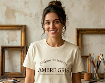 Maison des Essences T-shirt, Vintage fransk parfymskjorta, Ambre Gris estetisk t-shirt, Paris retro grafisk t-shirt, Bella Canvas 3001 bomullströja