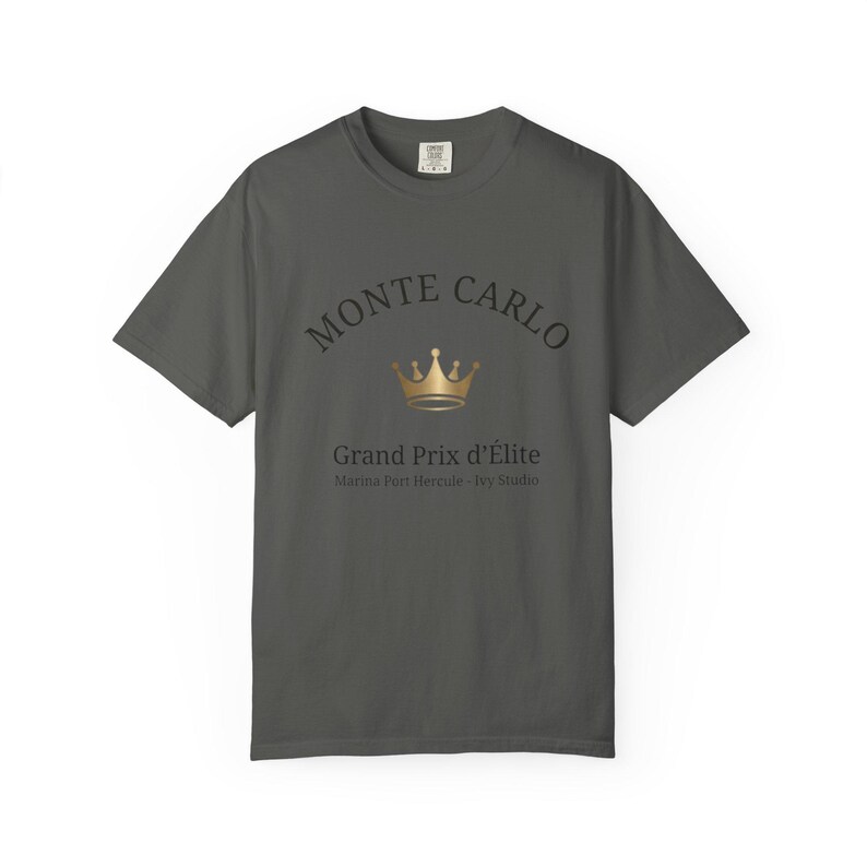 Monte Carlo Grand Prix Shirt, Ivy Studio Royal Heritage Tee, Monaco Yacht Club Aesthetic Top, Comfort Colors 1717 Ivory, Gold Crown Graphic, image 5