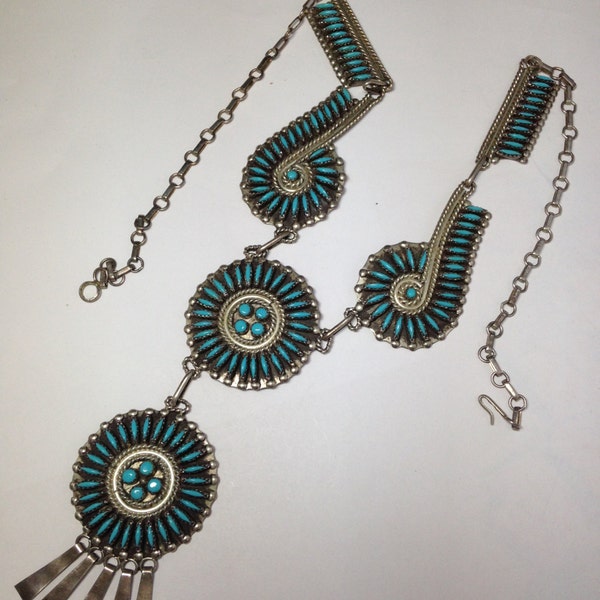 Vintage 1960s Native American Turquoise Necklace Herbert Harvey Petit Point  Item:17073