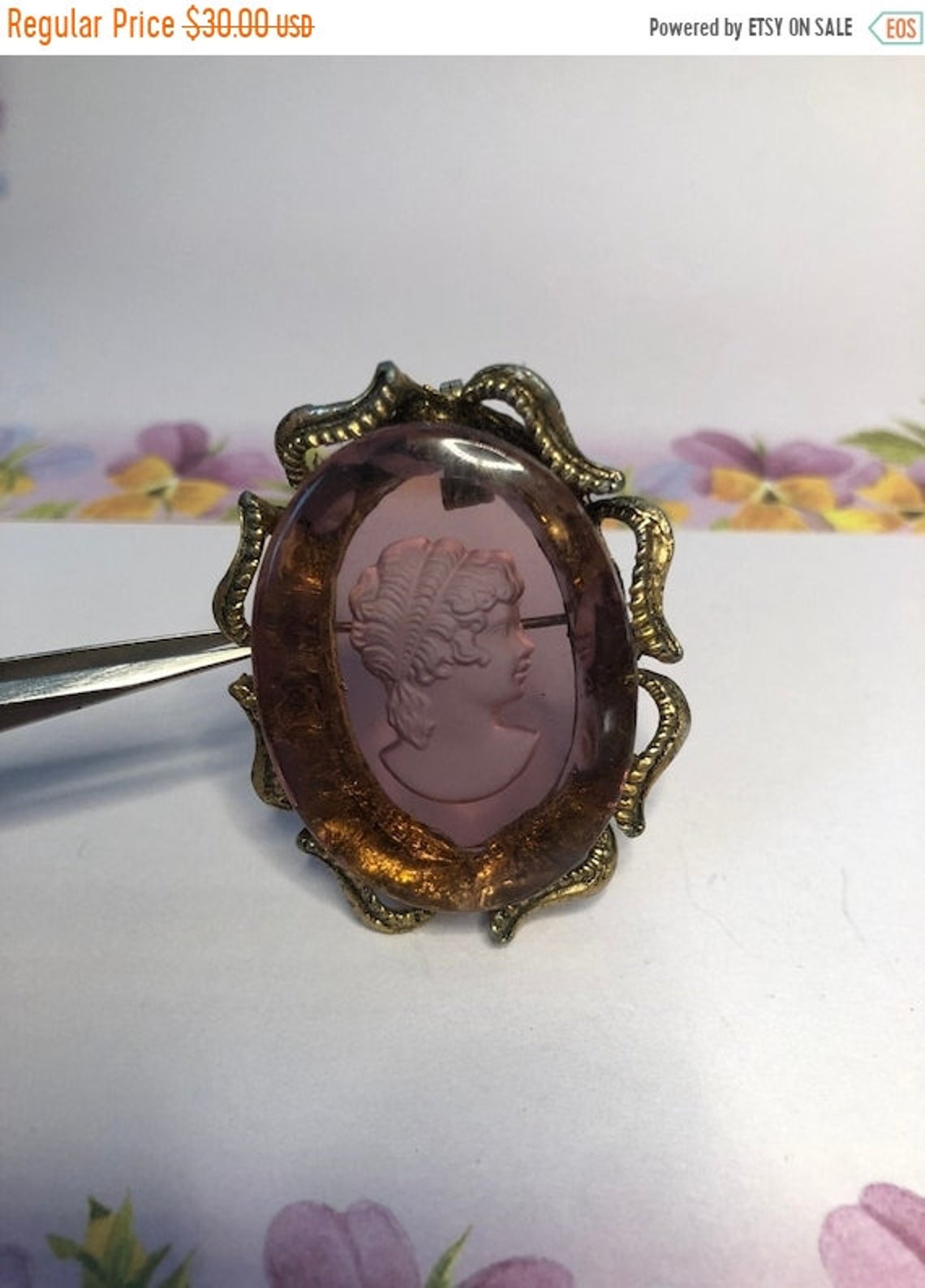 purple cameo brooch