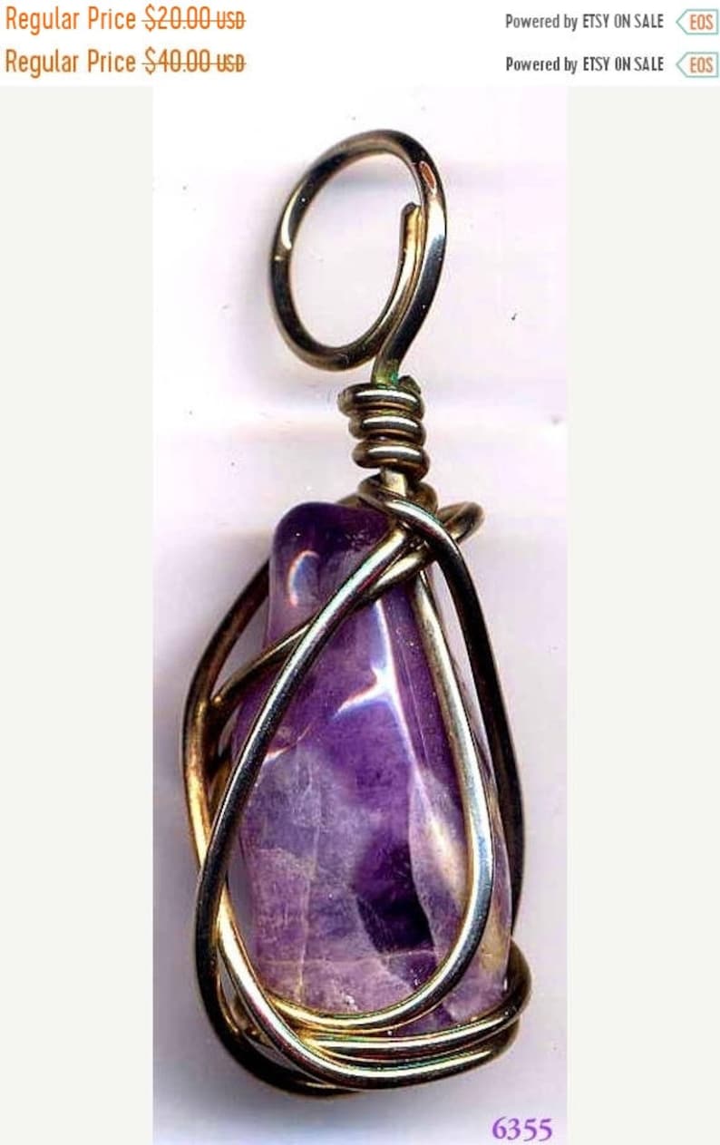 6355 20/% DISCOUNT Vintage Amethyst Stone in White Metal Cage Pendant Item
