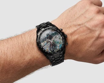 Orologio personalizzato con graffiti, orologio da uomo in acciaio inossidabile con calendario personalizzato, idea regalo
