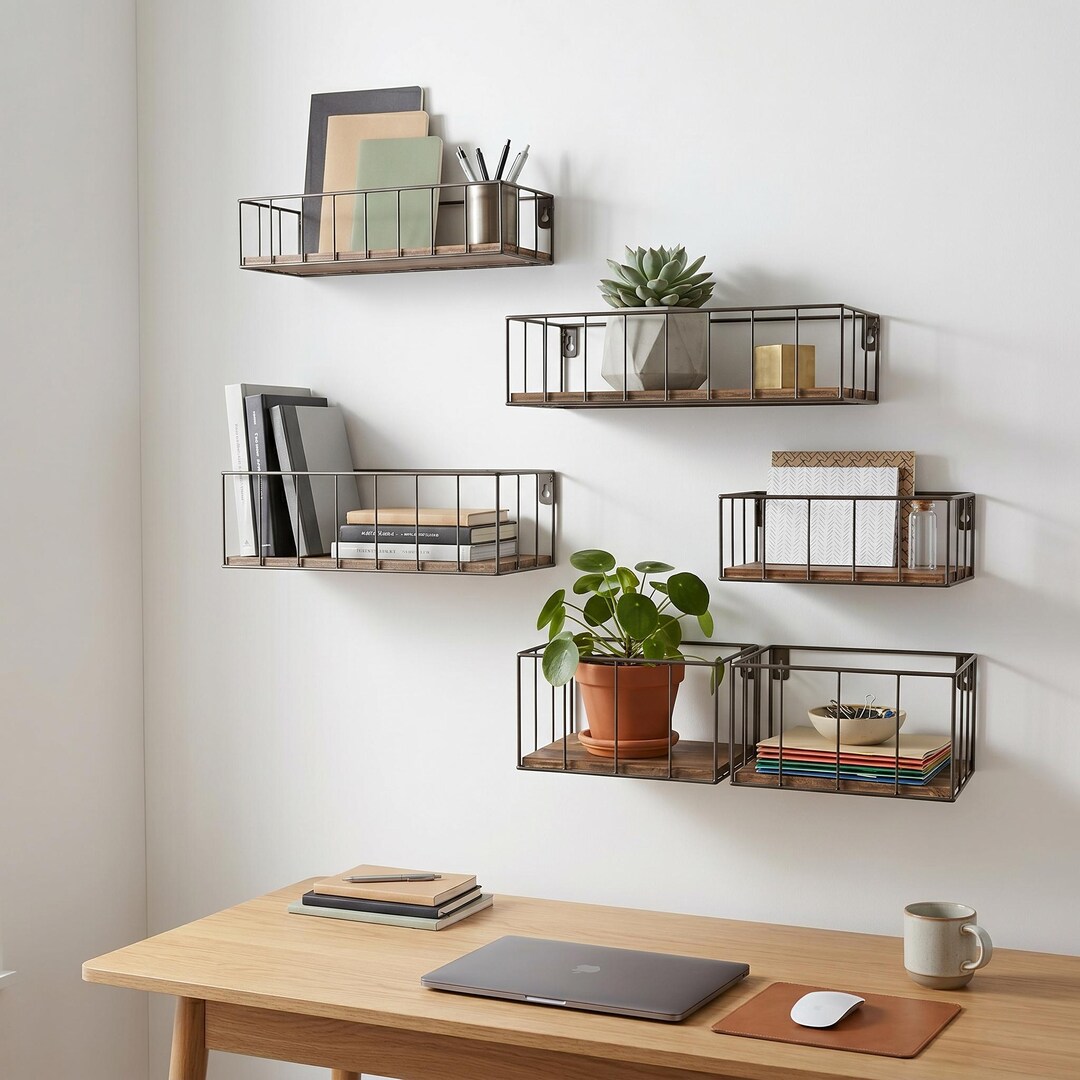 Floating Shelf With Railing Set of 5 Floating Shelves With Rail, Modern Wall Storage Organizer ...