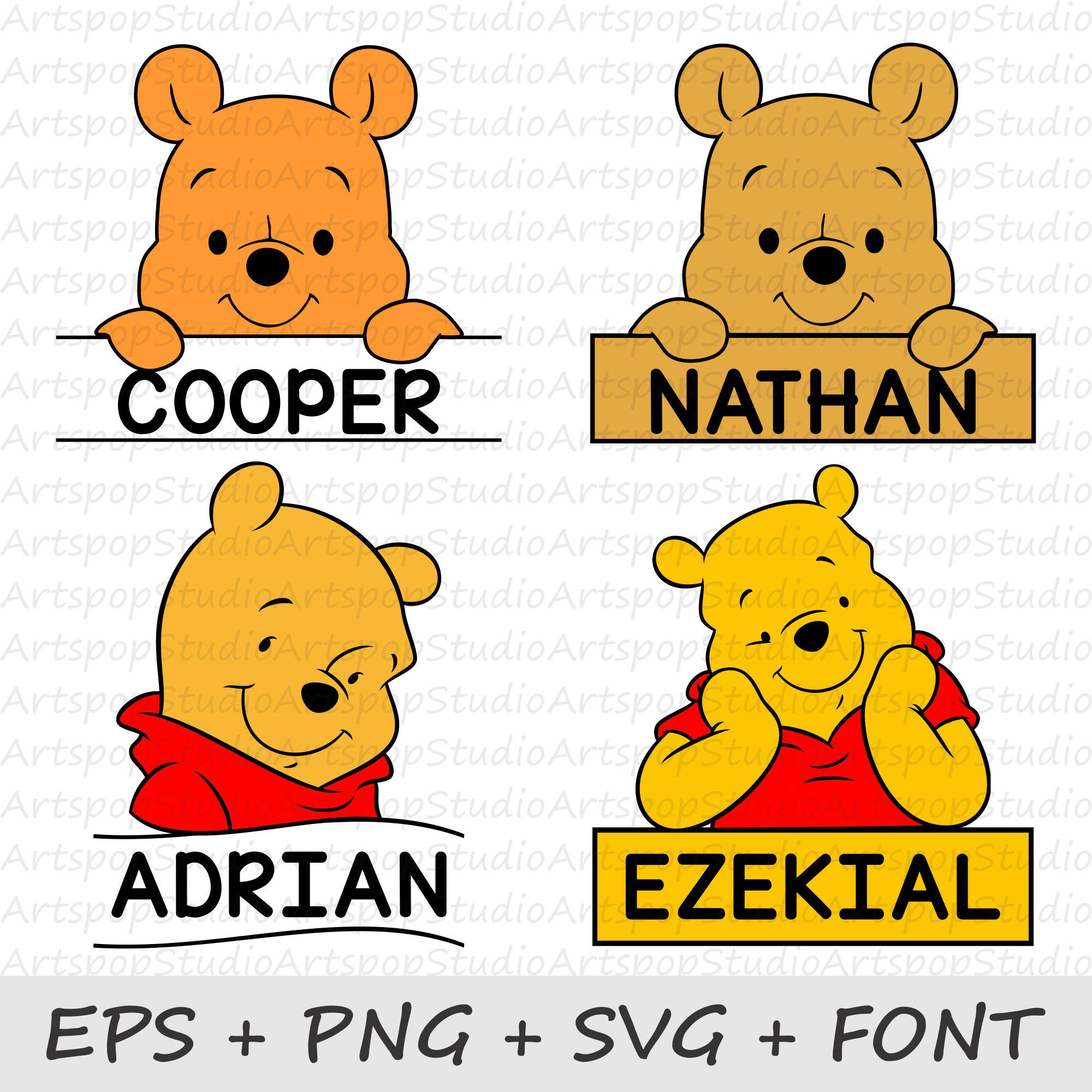 Modern Pooh Graphics Winnie the Pooh PNG Custom Monogram, Classic Pooh Bear SVG, Kids Name ...