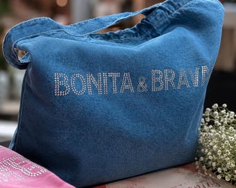 Denim Tote Bag | Sparkling Rhinestone Statement bag