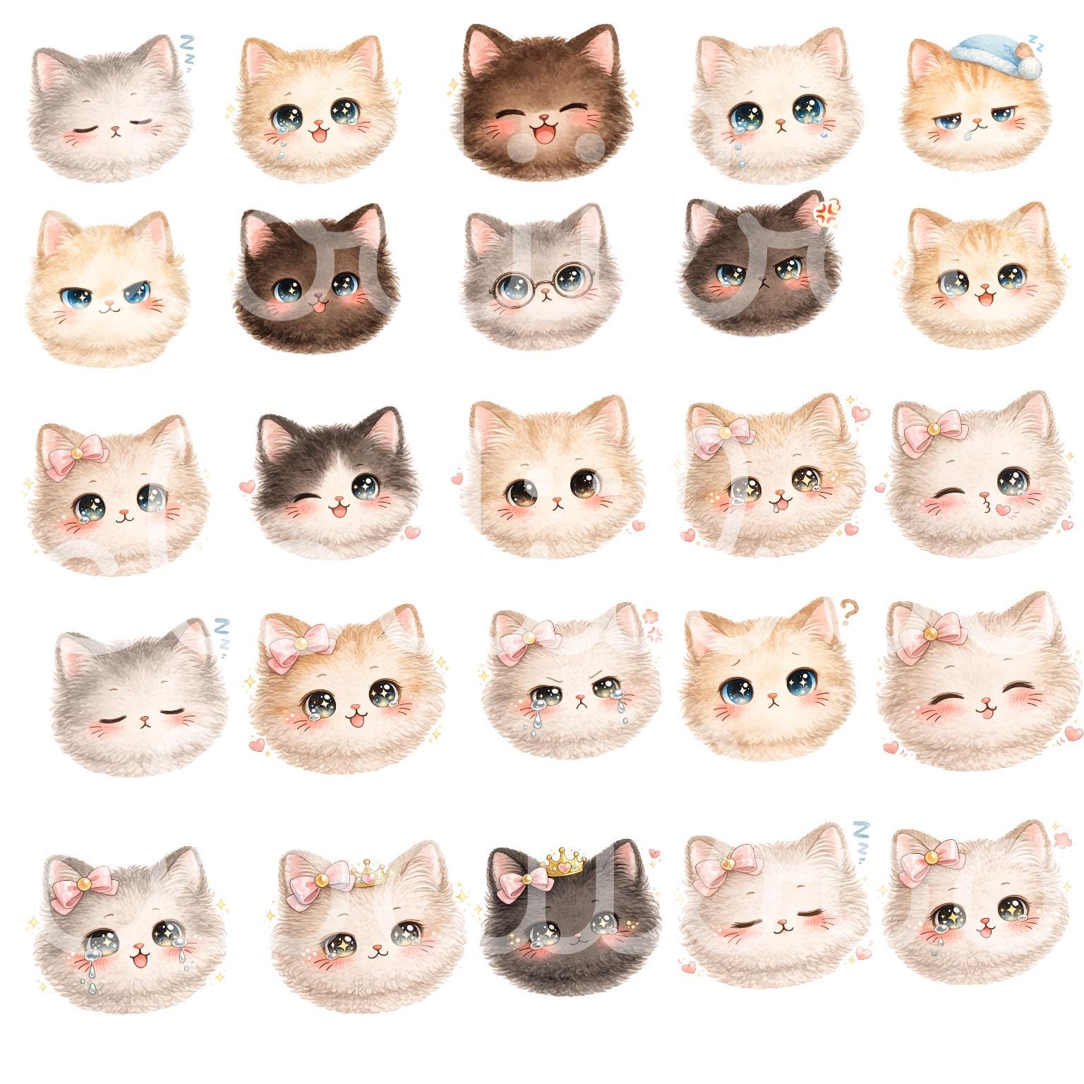 Kawaii Cat PNG Clipart Bundle, Cute Kitten Clipart, Pastel Cat PNG ...