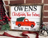 Personalized Christmas tree farm sign, Christmas sign, wood signs, Red truck sign, last name truck sign, Christmas tree truck sign