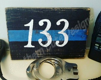 Personalized Thin Blue Line Sign: Badge Number, Police Family Gift