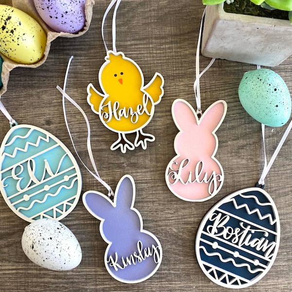 Easter basket tags, custom name tags, wood Easter name tags, Easter name tags, Basket name tag, Easter bunny gift, egg tag, chick tag, bunny