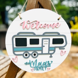 Personalized Camper Door Hanger: 3D Wood Camping Sign