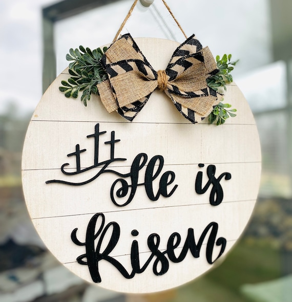 He Is Risen Farmhouse Easter Decor Sign - Tiered Tray