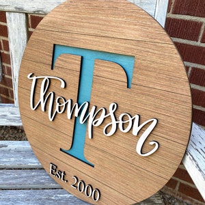 Last name sign, round initial sign, wedding sign, wedding gift, personalized name sign, custom last name sign, family name sign, wood signs