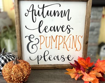 Handmade Fall Sign: Rustic Autumn Leaves & Pumpkins Decor