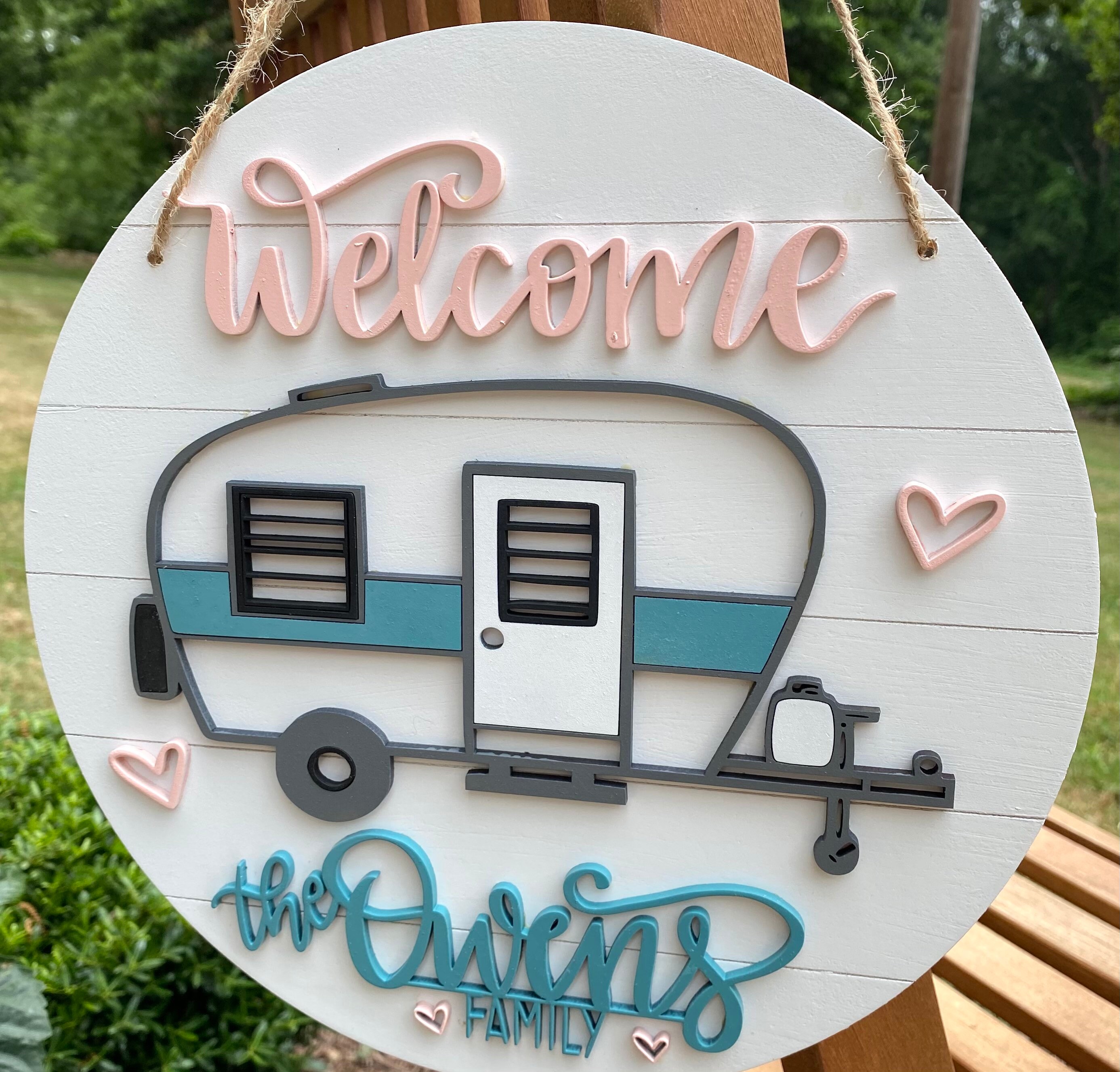 Camper door hanger, round camper sign, camper door sign, personalized…