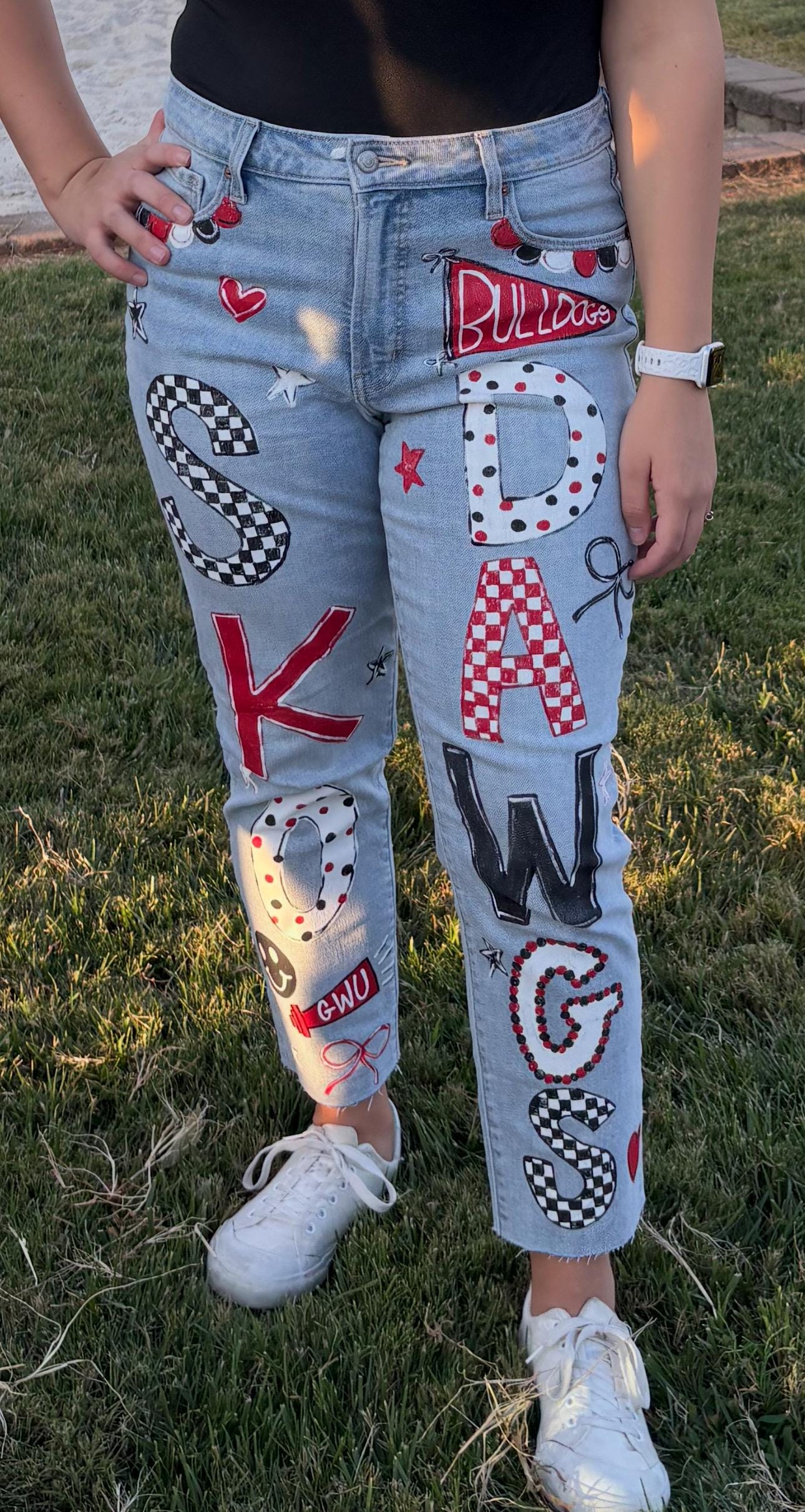 Custom Hand-painted Denim Jeans: School Spirit, Class of 2026