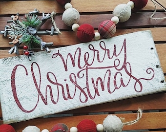 Hand Lettered Merry Christmas Wood Sign: Rustic Farmhouse Holiday Decor